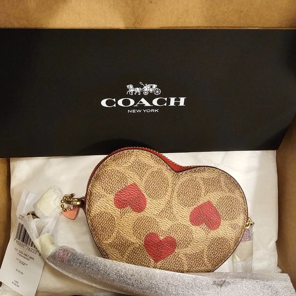 COACH Bags SIGNATURE HEART WRISTLET Coin Purse Wallet Authentic - Picture 1 of 10